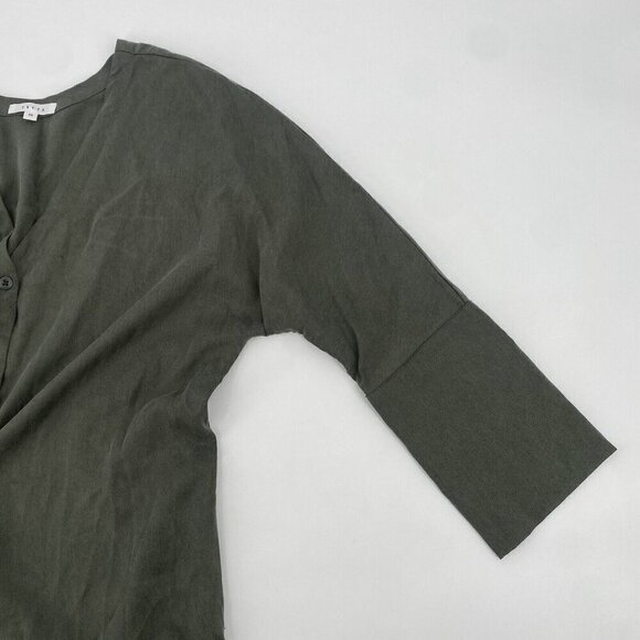 VETTA Size XS Olive Green Tencel Button Front Tunic Top Made In USA Pockets - Picture 12 of 13